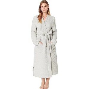 L.L. Bean Women's Grey Woven Waffle Robe Size M Long Belted Spa Luxury